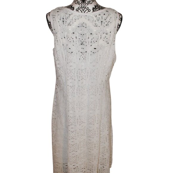 SALE Apt 9 Women’s White Lace Crochet Sleeveless Fit & Flare Midi Dress L EUC - Picture 3 of 10